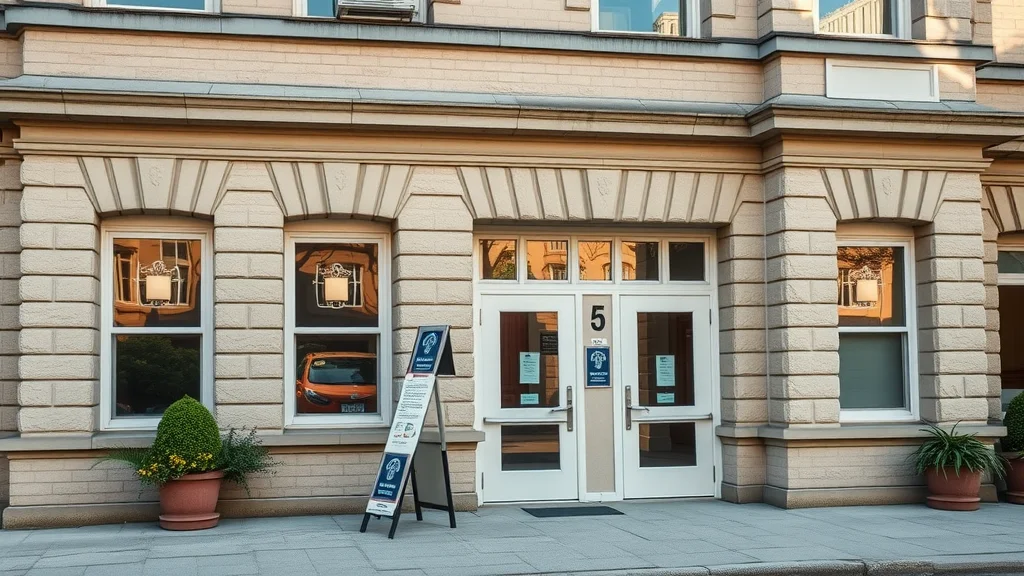 permit sign at local government office with historic architecture