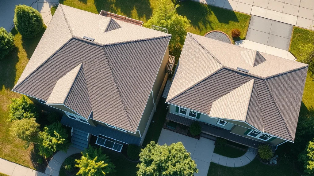 Aerial view illustrating energy efficiency and climate considerations for flat vs sloped roof replacement in Missouri homes.