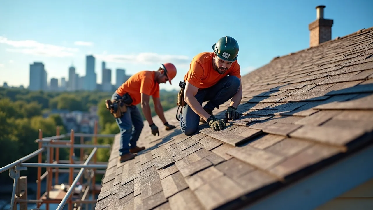 Roof replacement Wentzville—roofing crew installing new shingles on a sunny day in Wentzville