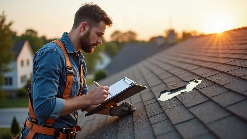 Wentzville roofing consultant inspects damaged shingle during a roof replacement assessment