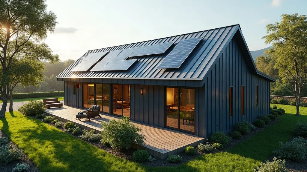 Modern house with standing seam metal roof and solar panels - roofing alternative for lasting results