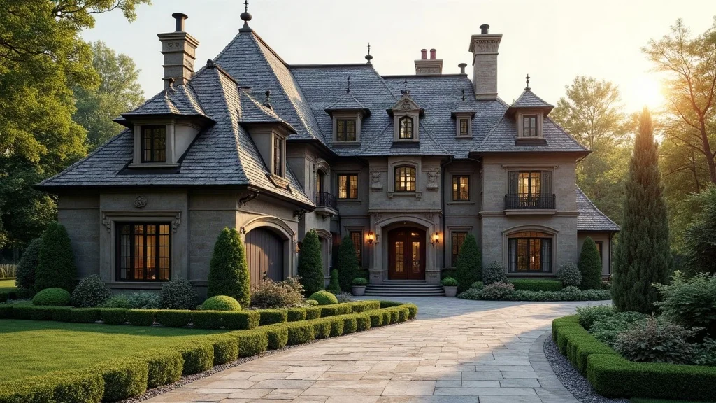 Mansion with custom roof - high-end roof replacement cost
